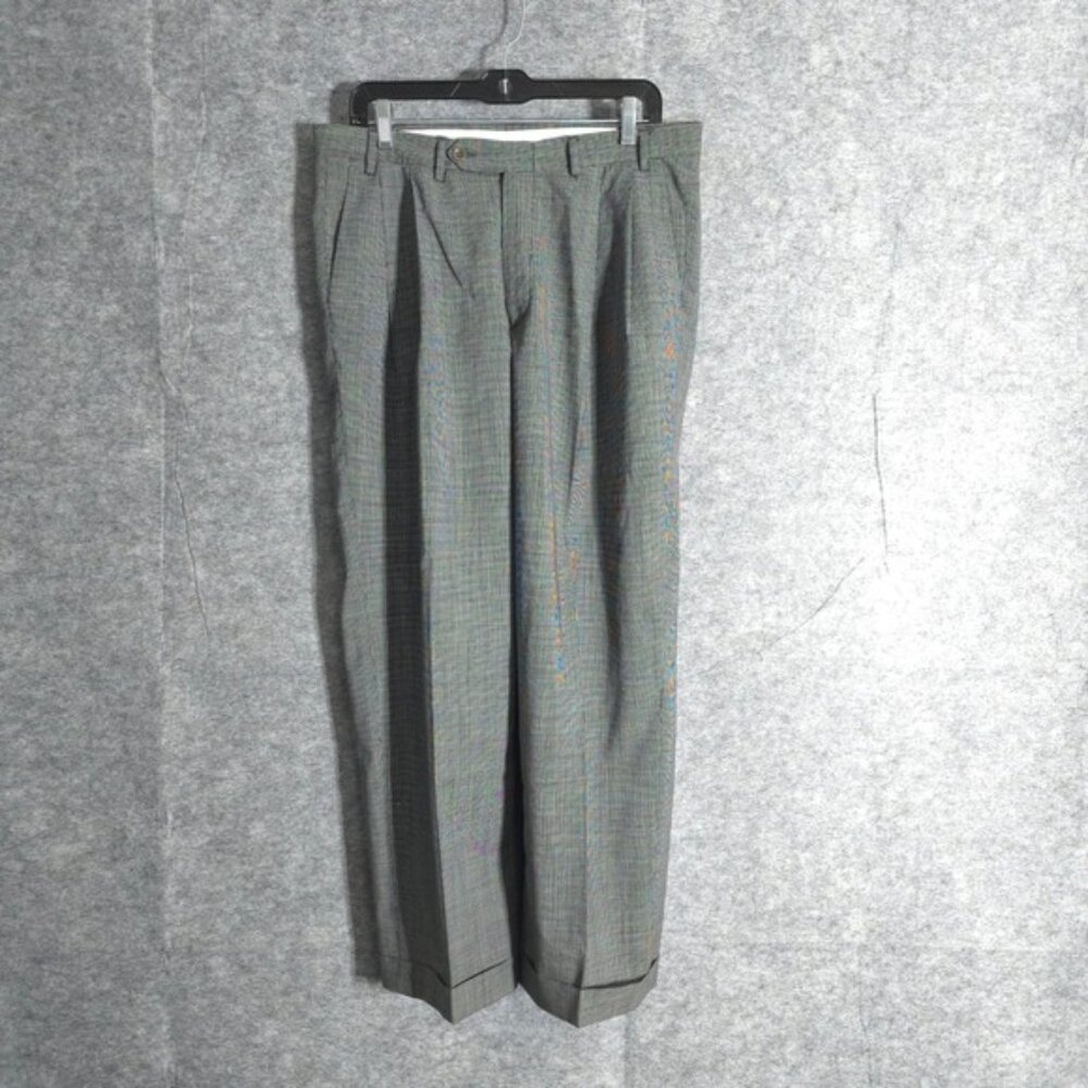 Canali Bloomingdales Mens 32x28 Gray Plaid Pleated Wool Dress Pants Italy Tailor